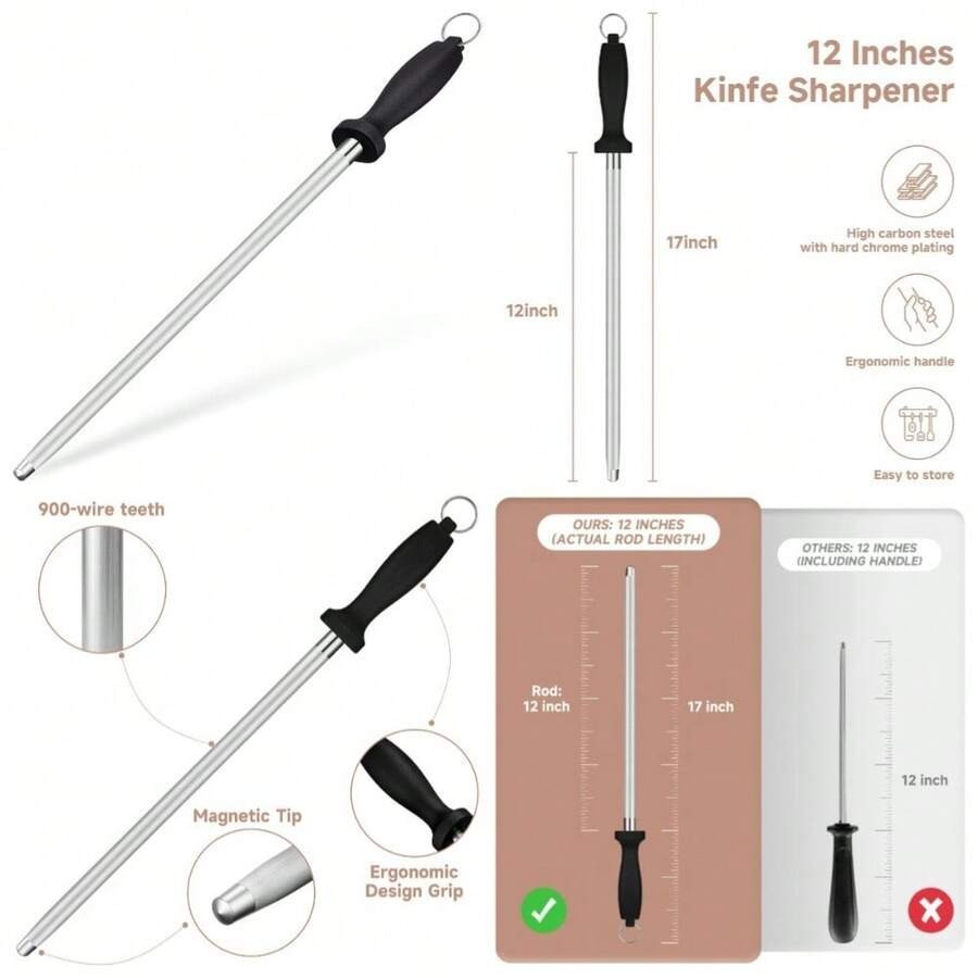 Klaus Meyer 12 inch High Carbon Diamond Sharpening Steel Kitchen Sharpener