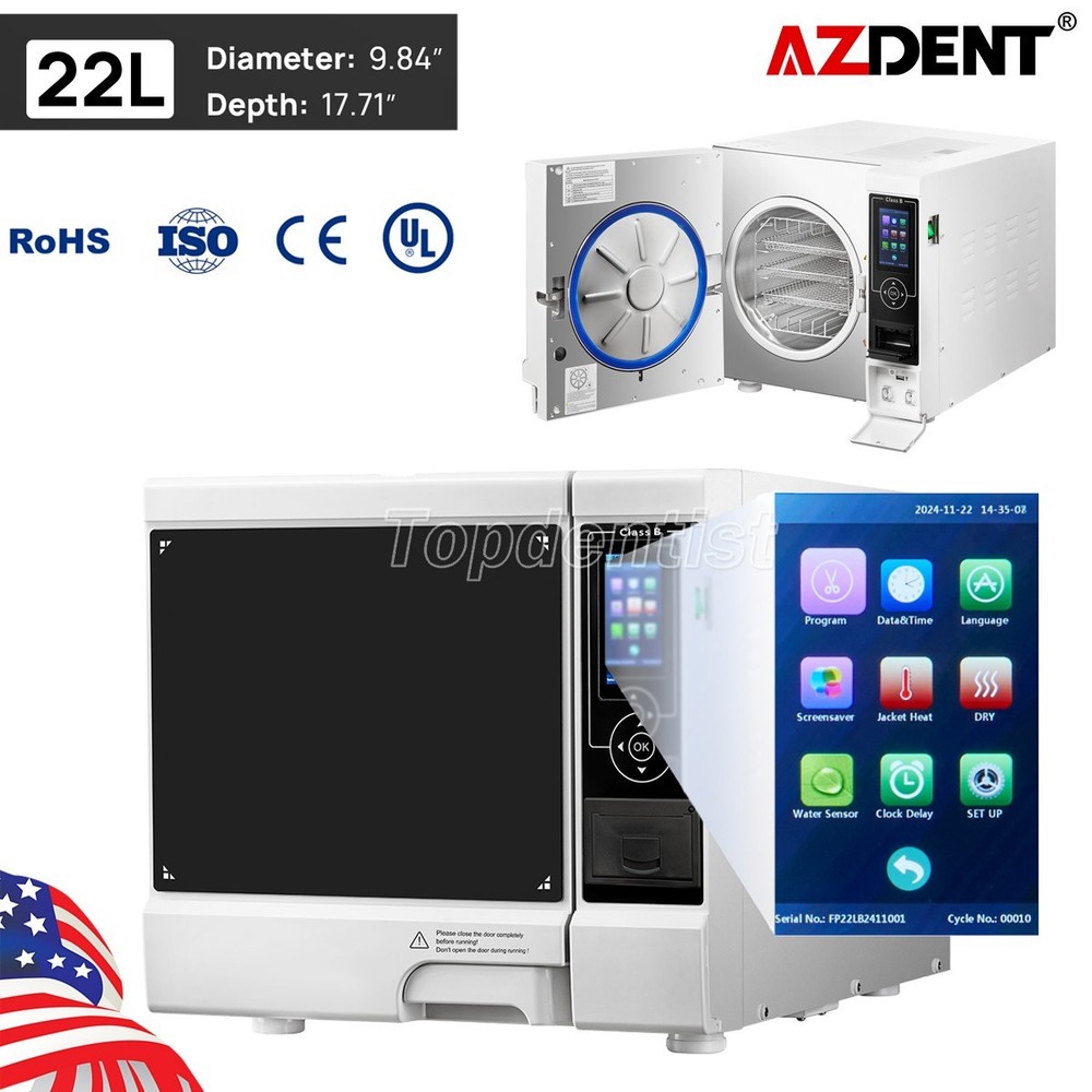 22L Dental Autoclave Class B Steam Sterilizer Vacuum Sterilization+Data Printer
