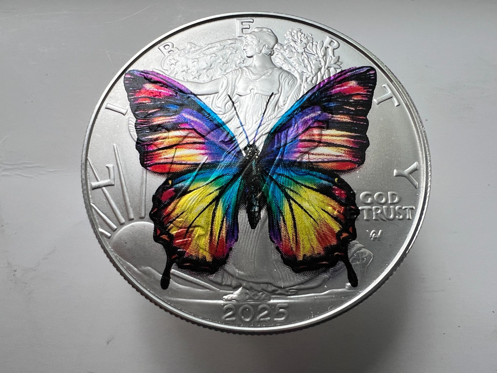 Rainbow Butterfly - American Silver Eagle 1oz .999 Silver Dollar Coin