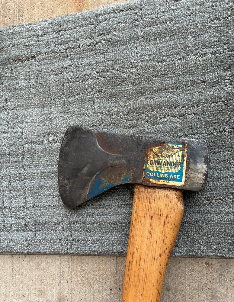 Vintage Collins Commander Single Bit Axe Phantom Bevel 34in Hickory Handle Decal