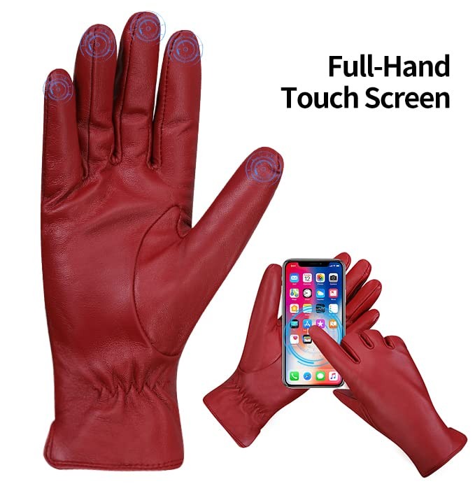 Womens Nappa Medium(7 US Standard Size) Red(touchscreen Cashmere Lining)