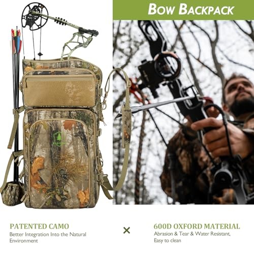 Camo Bow Hunting Backpack for Men, Saddle Hunting Backpack with Bow Holder