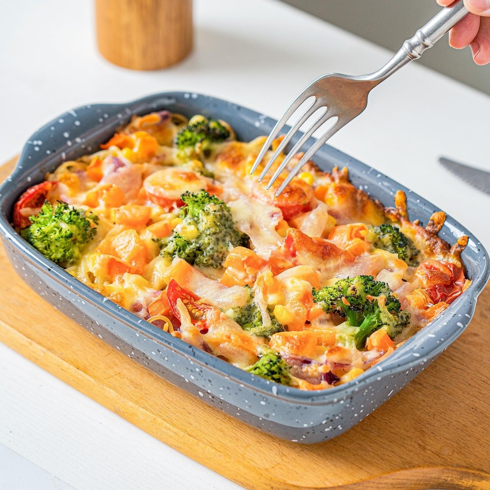 Ceramic Bakeware Dish Set of 3, Rectangular Baking Casserole for Oven,High He...