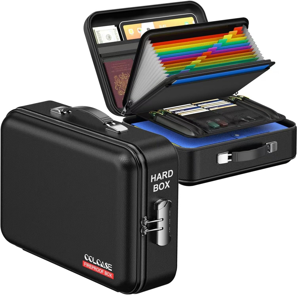 Fireproof Document Box, Hard Case Fireproof File Organizer with Lock Hard-Shell