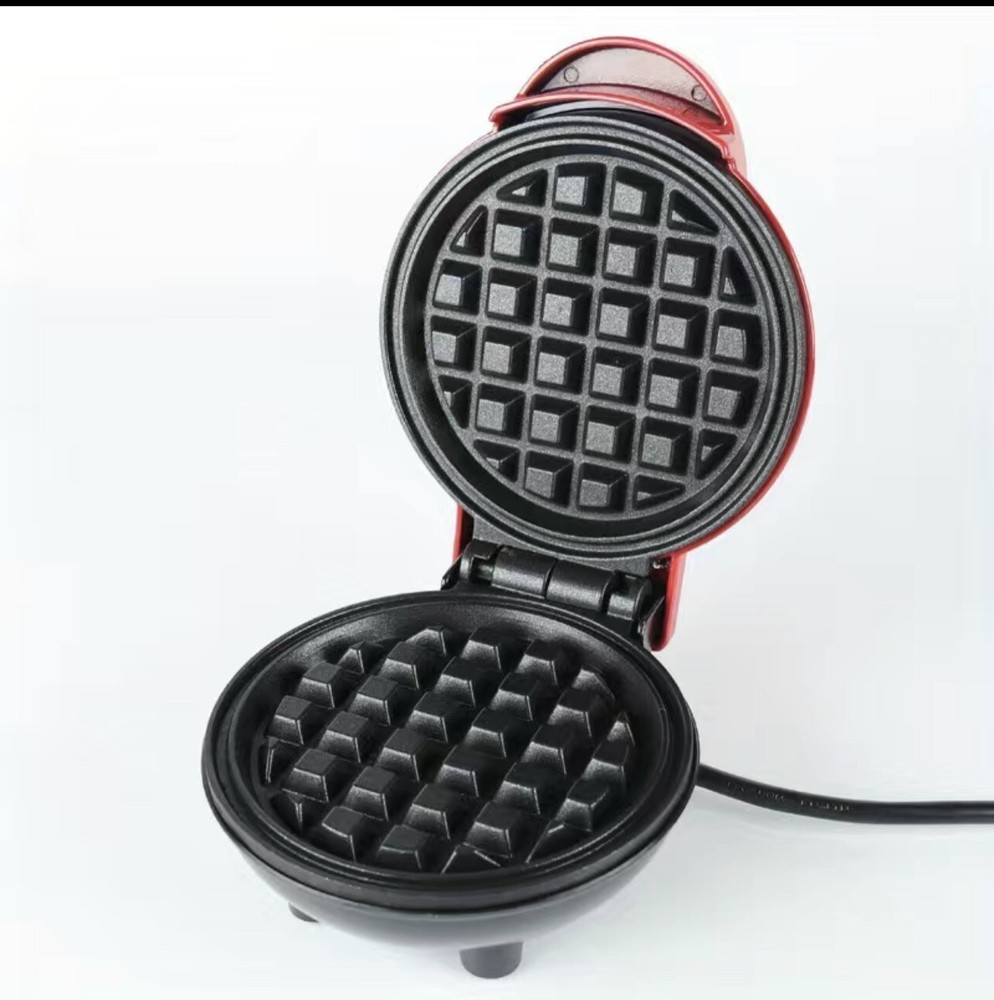 Mini Maker Waffle - Red- Keto Chaffles Protein Waffles Round Waffle Maker