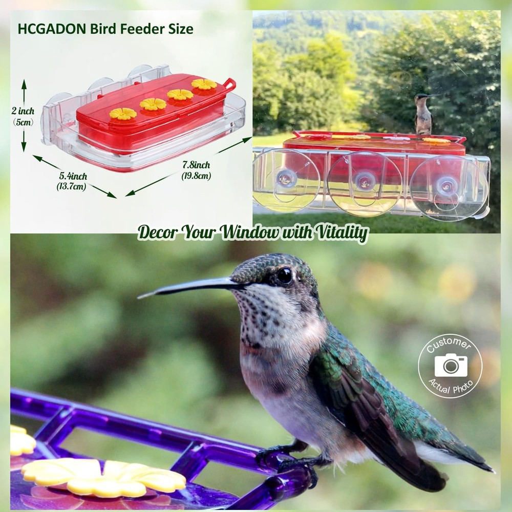 2 Pack Window Hummingbird Feeder with Strong Suction Cup, Plastic Red