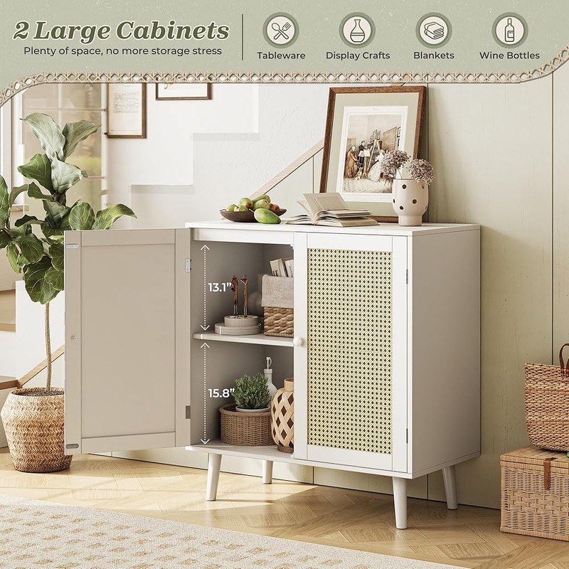 Rattan Sideboard Storage Cabinet Buffet Console Organizer Modern Design New