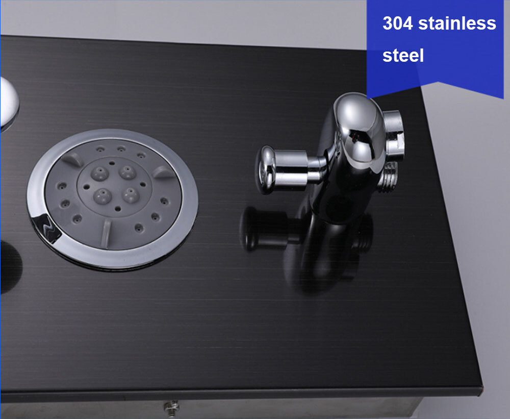 Black LED Rectangle Shower Head Massage Digital Display 4-Way Mixing Valve Panel