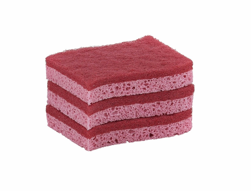 Superio Non-Scratch Cellulose Sponge with Scouring Pad - Red (3 Pack)