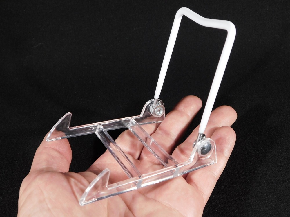 Easel Display Stand Small Size ADJUSTABLE White Back Clear Base
