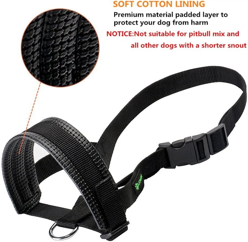 Dog Muzzle Nylon Large Black Prevent Biting Barking Chewing Adjustable