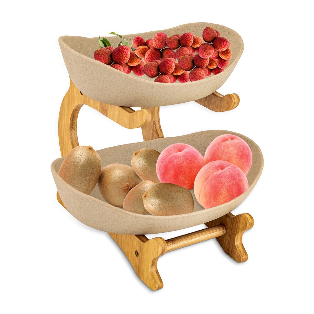 Fruit Basket for Kitchen 2-Tier Fruit Bowl Kitchen Counter Storage Rack Stand
