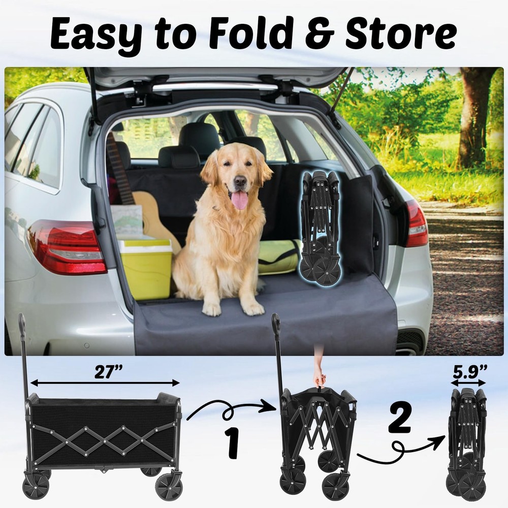 Wagons Carts Foldable, 280 Lbs with Adjustable Handle, Black Lightweight Port...