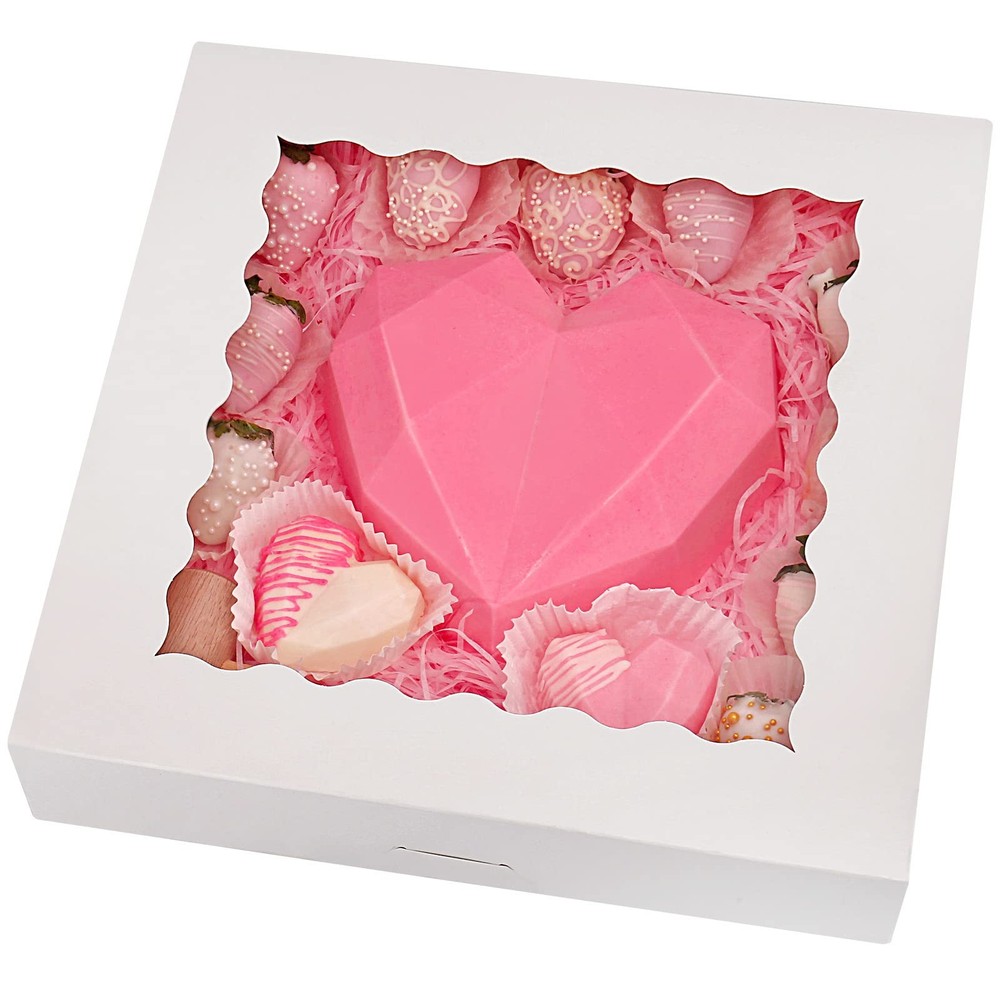 20-Pack White Pie Boxes 12"x12"x2.5" Bakery Boxes with Window Auto-Popup