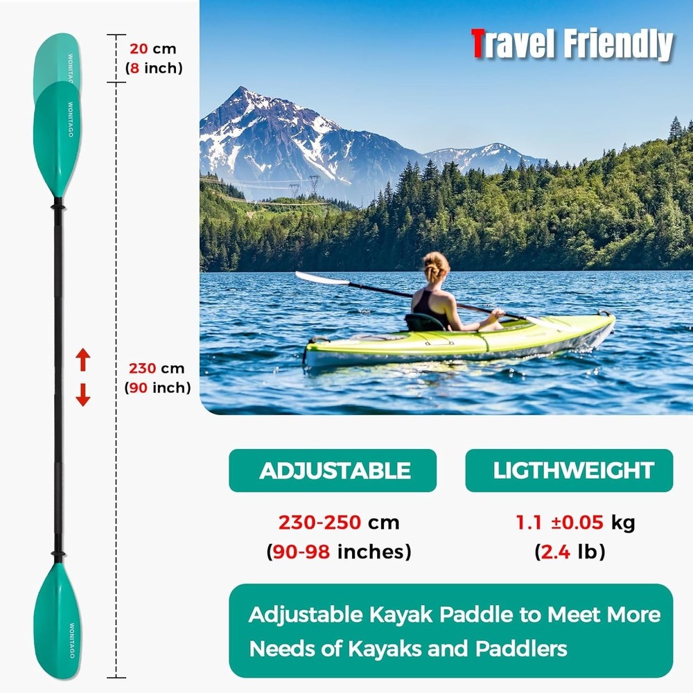 230-250 cm Kayak Paddle - Lightweight, Adjustable, Ideal for Beginners