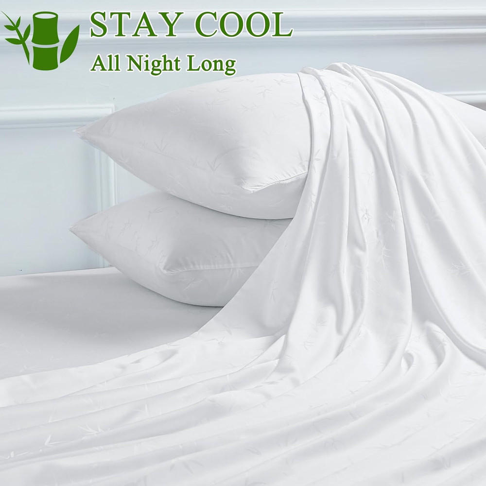 Bamboo Viscose Cooling Sheets, 600 TC, 16" Deep Pocket, Full, White