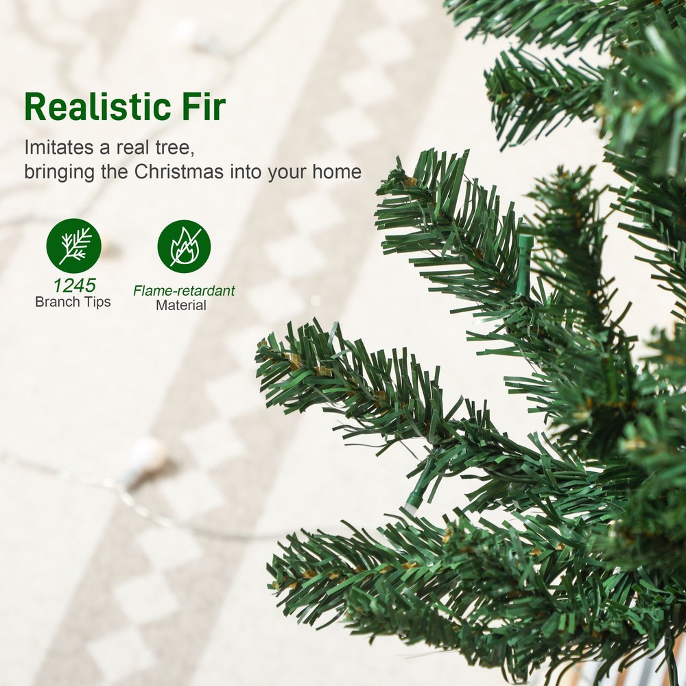 HOMCOM 7ft Christmas Tree with Synchronized LEDs, Hinged Slim Fir