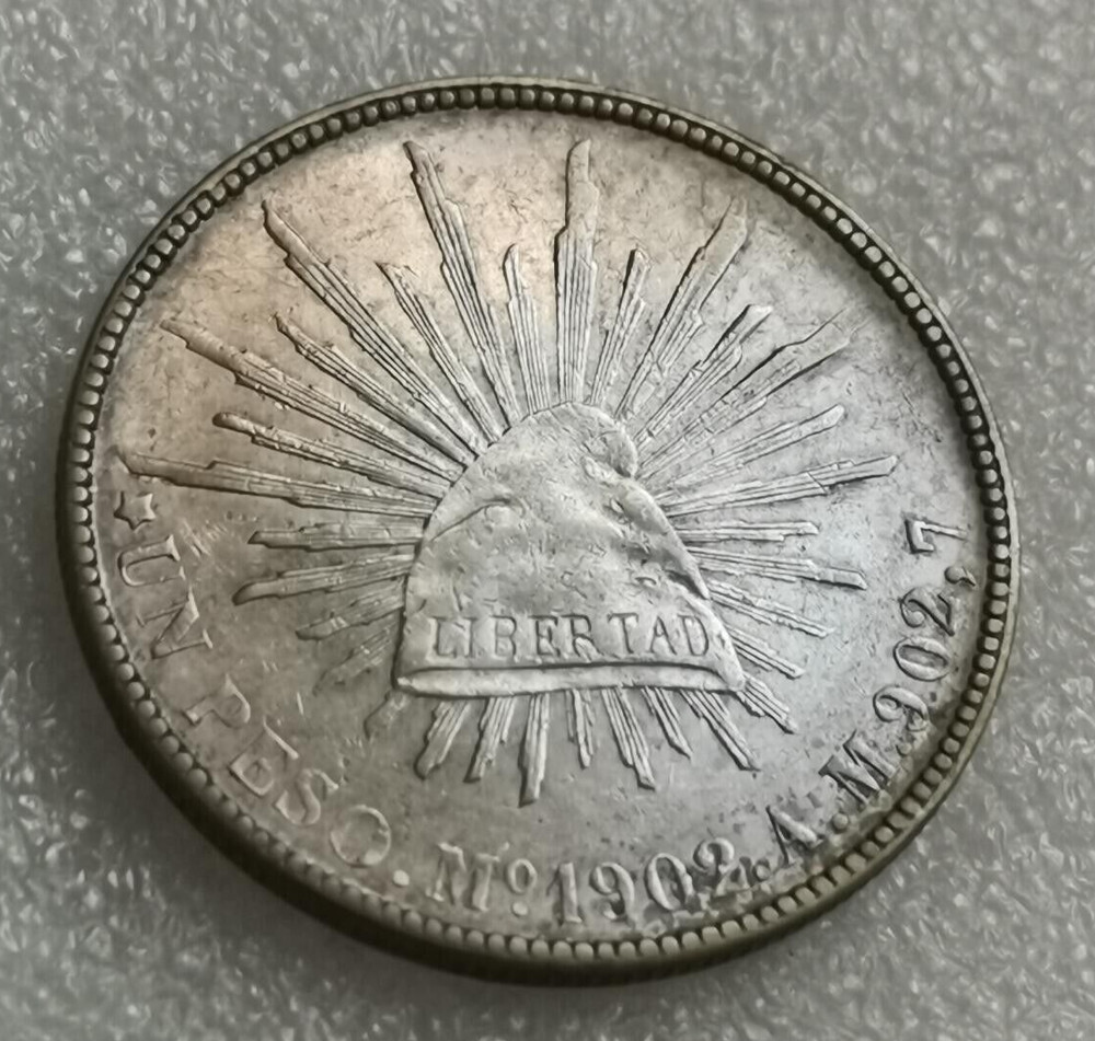 1902 Mo AM Mexico 1 Peso Silver Crown Cap & Rays