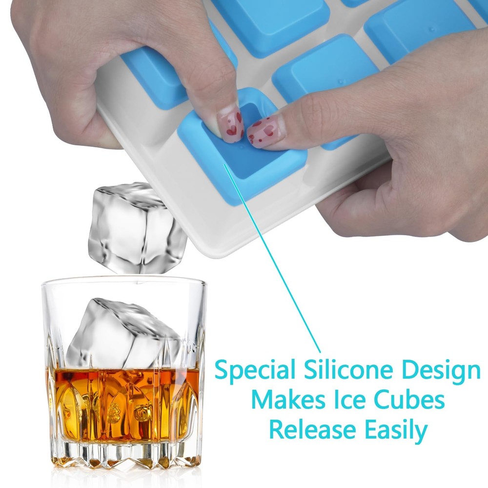 Large Ice Cube Trays 2 Pack, Silicone Easy-Release and Flexible Ice Cube Molds w