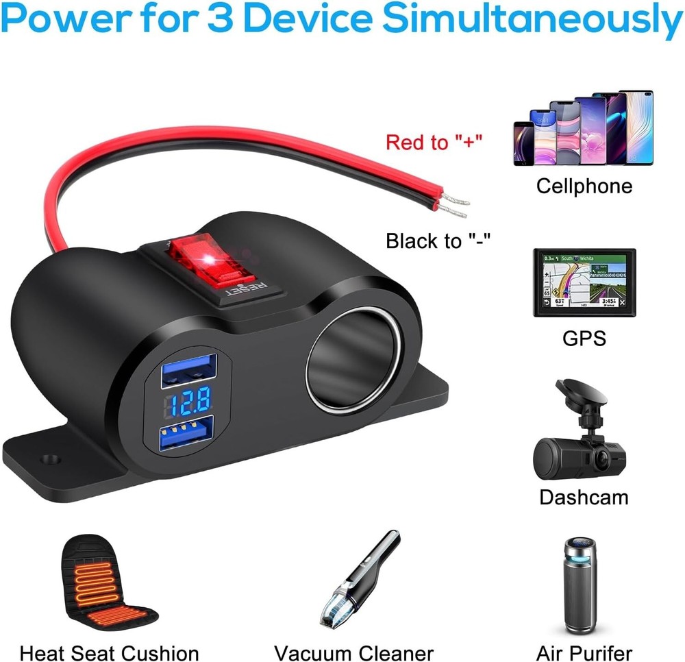 12V Car Cigarette Lighter Socket Splitter Dual USB Charger Power Adapter Outlet