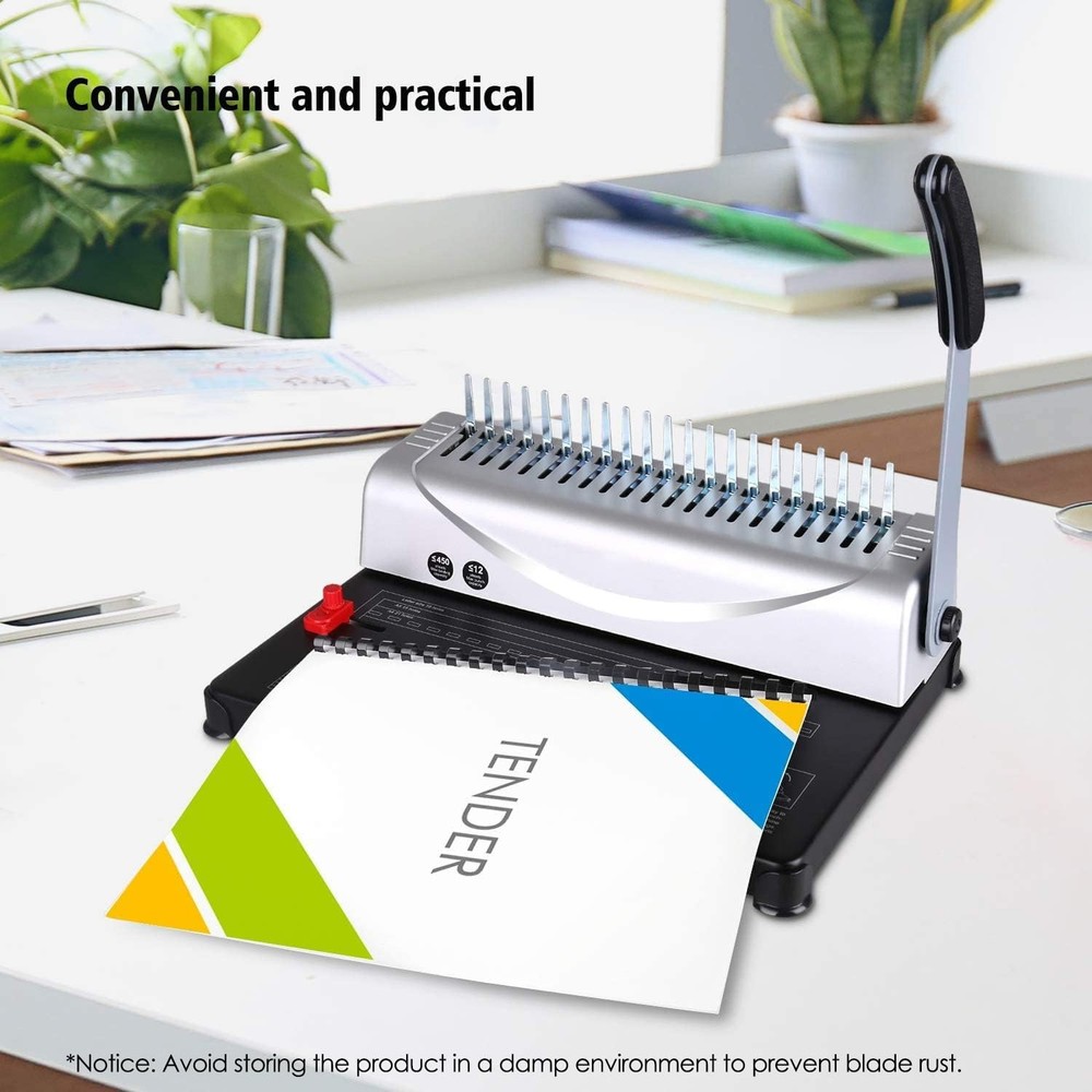 Binding Machine, 21-Hole, 450 Sheets, Comb Binding Machines with 1 Box Comb B...
