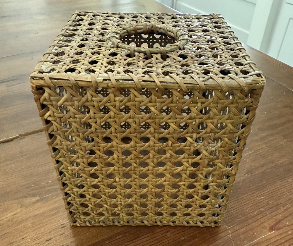 Vtg Rattan Square Tissue Cover