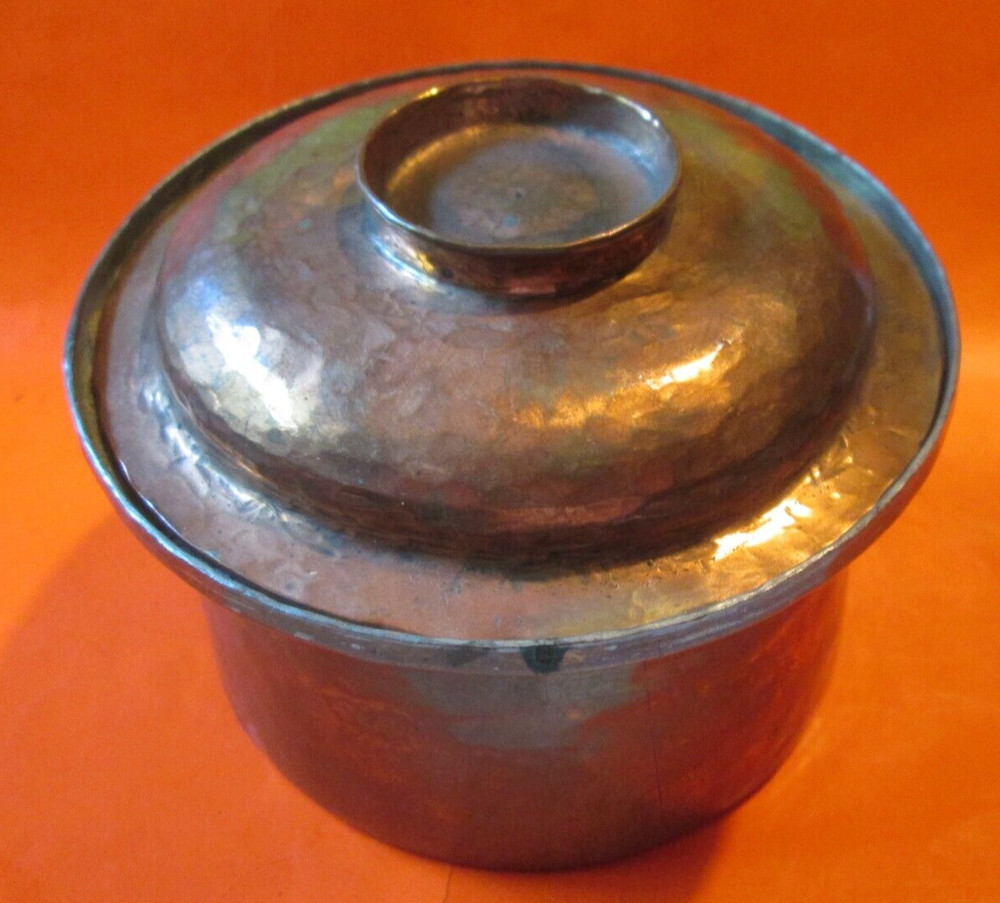 Old Copper Solid Unique Shape ORNATE Handcrafted HAMMERED SMALL POT W LID VTG