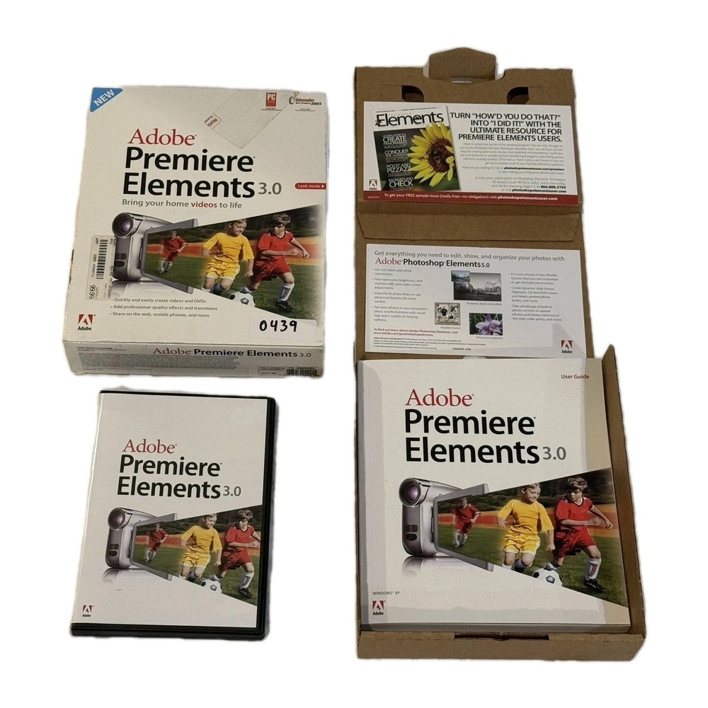 Adobe Premiere Elements 3.0 PC DVD Box Manual Vintage Video Editing Software
