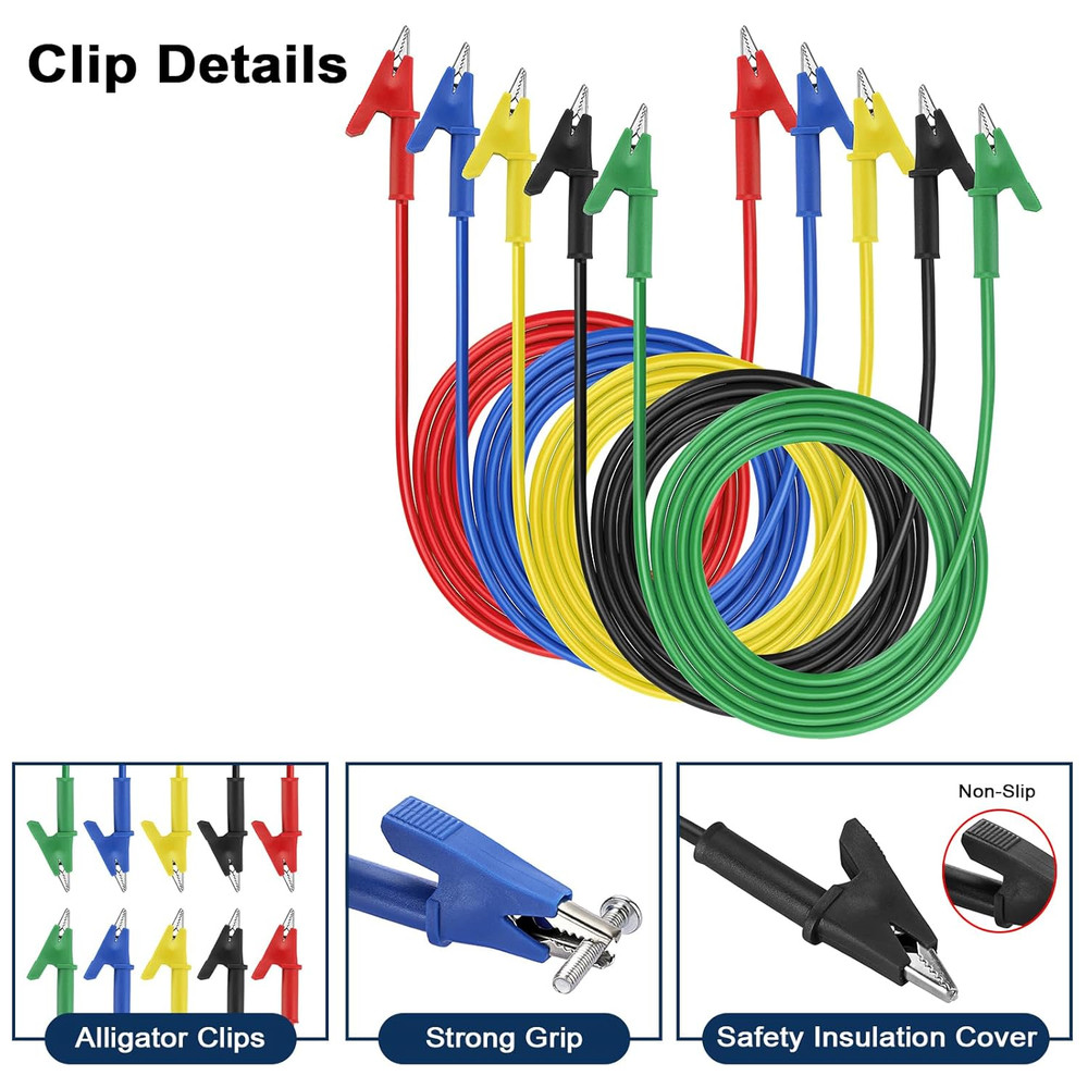 (5 Pack) Alligator Clips Test Leads With Insulators Clips Dual Ended