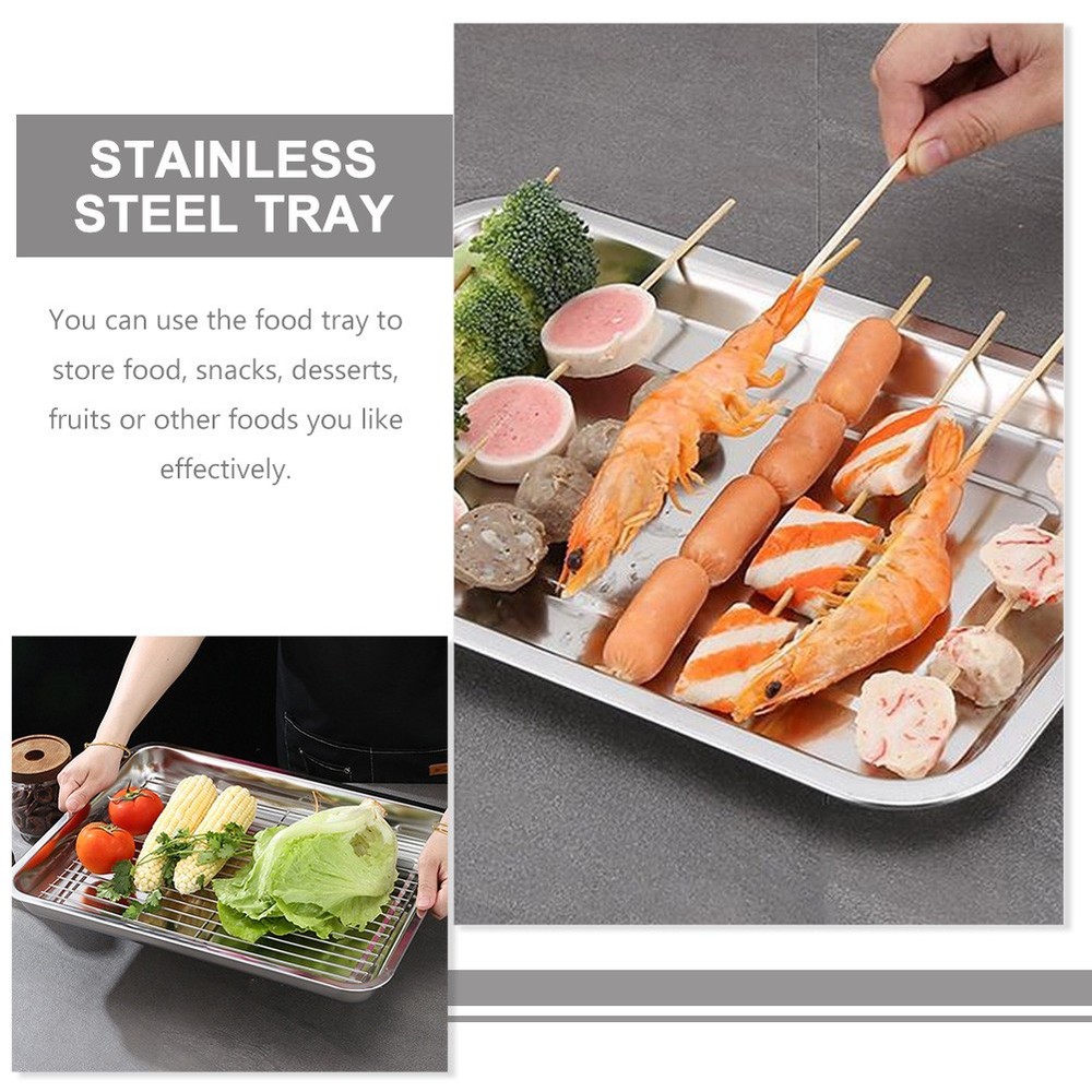 3pcs Oven Pan Stainless Steel Rectangular Heavy Duty Deep Edged Tray