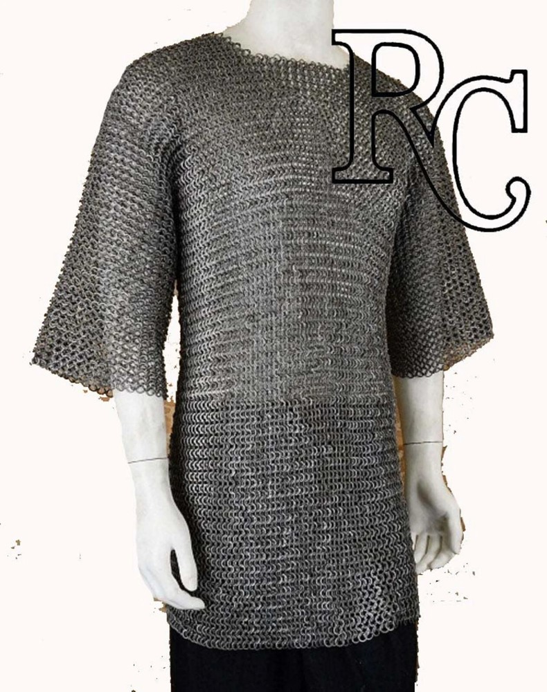 Chain mail Flat Riveted With Flat Warser Chain mail shirt 9 mm half sleeve Oiled