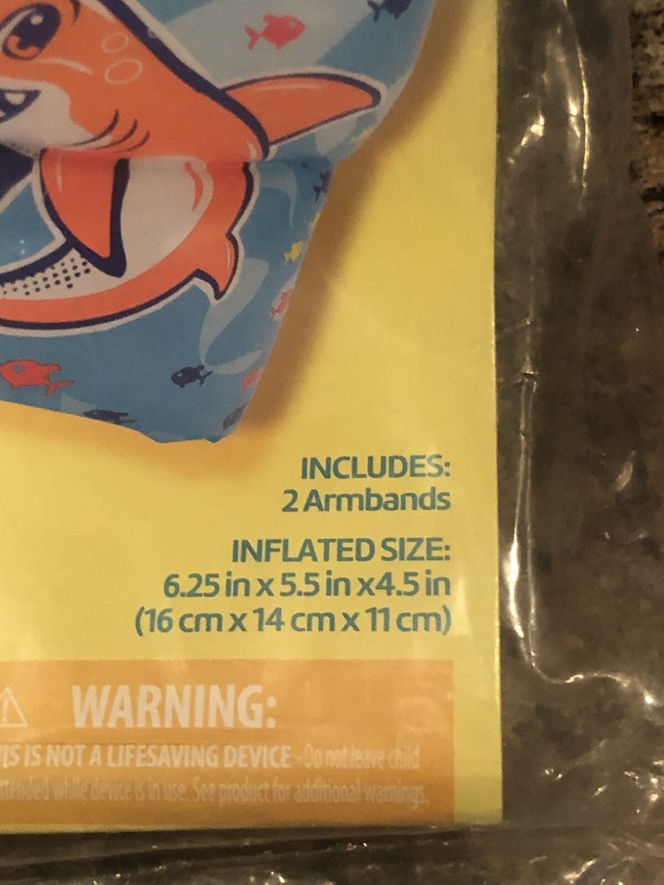Play Day - Inflatable Swim Armbands Floaties Orange Shark 2pc NEW