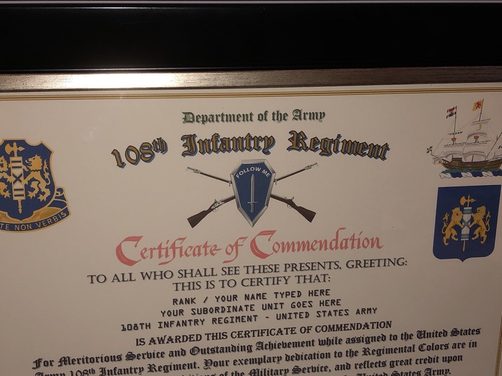 108TH INFANTRY REGIMENT / COMMEMORATIVE - CERTIFICATE OF COMMENDATION