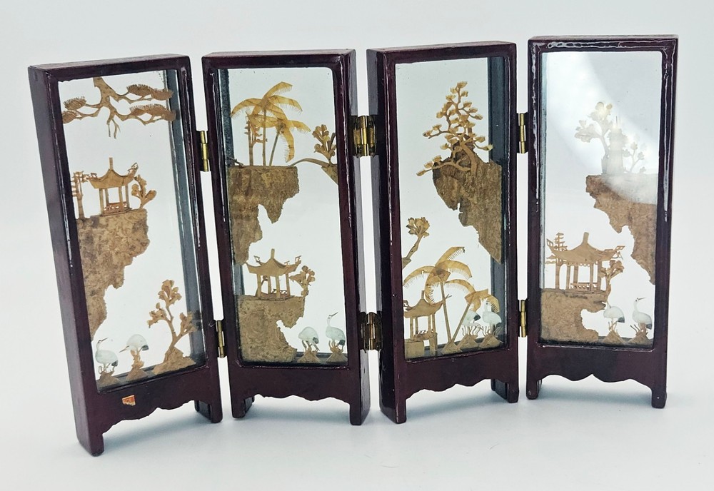 Chinese Mini Cork Carved Screen