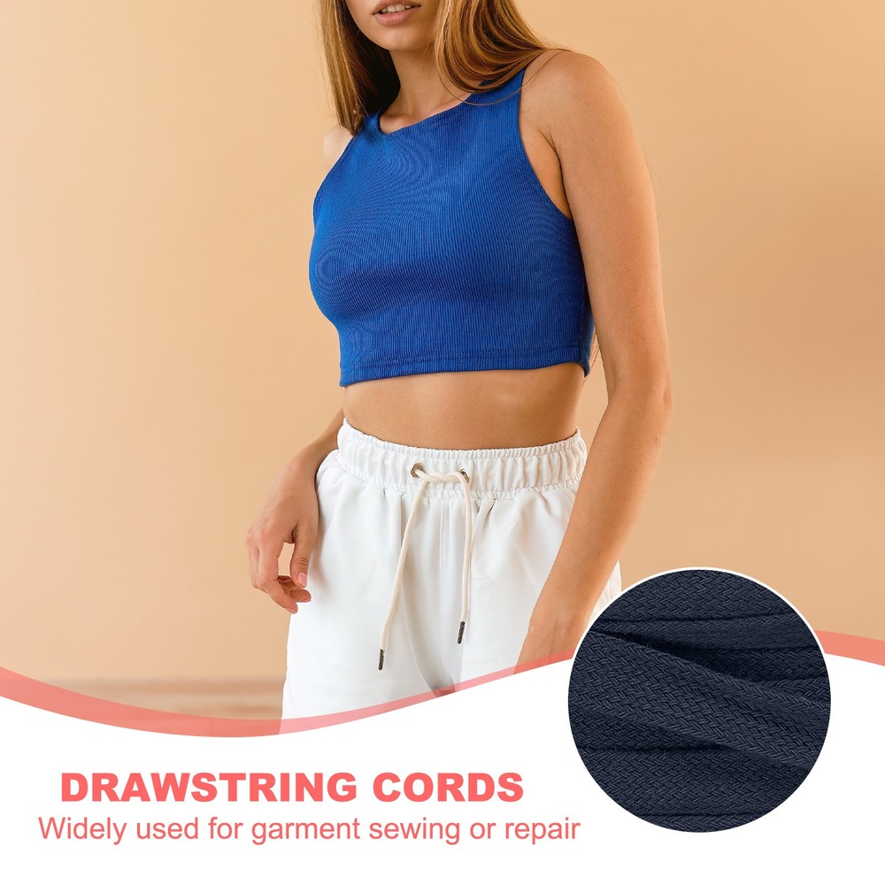 Flat Drawstring Cord 10mm x 5 Yd Replacement Flat Rope with Ruler Navy Blue