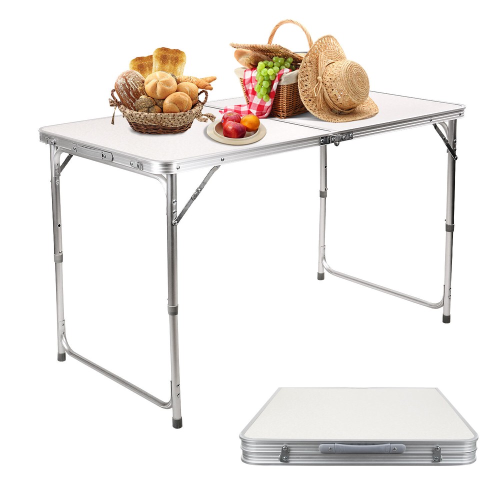 Outdoor Silver Aluminum Folding Portable Height Adjustable Camping Handle Table