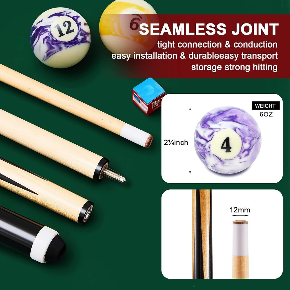 Complete Pool Table Accessory Set with Cue Chalks, Balls & Brushes - 71 Pieces