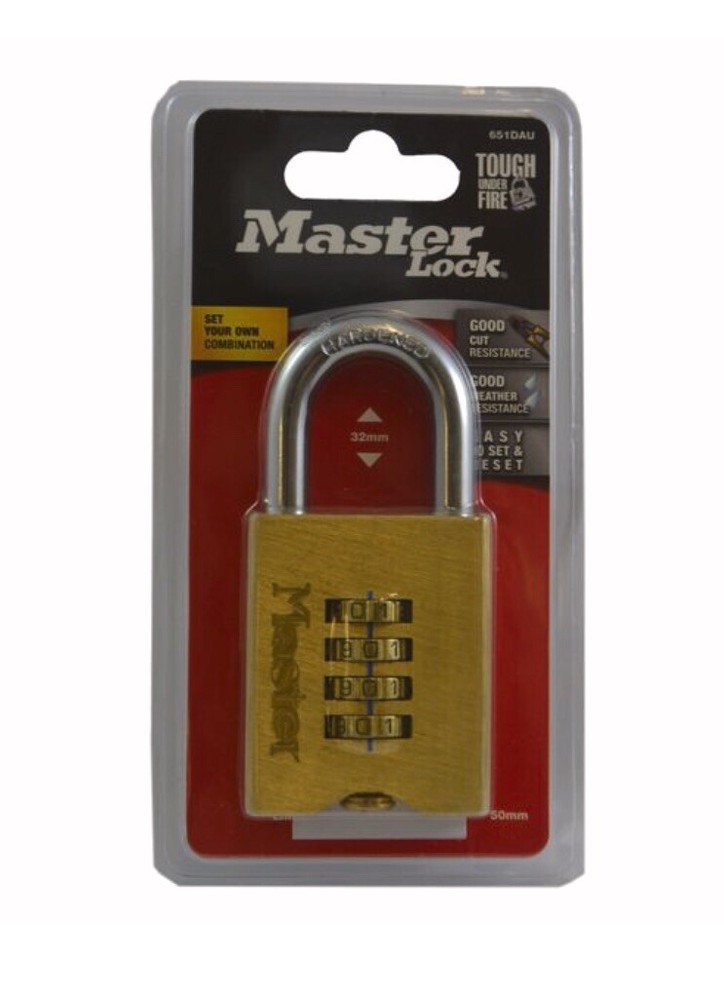 Master Lock 50mm Brass Resettable Combination Padlock