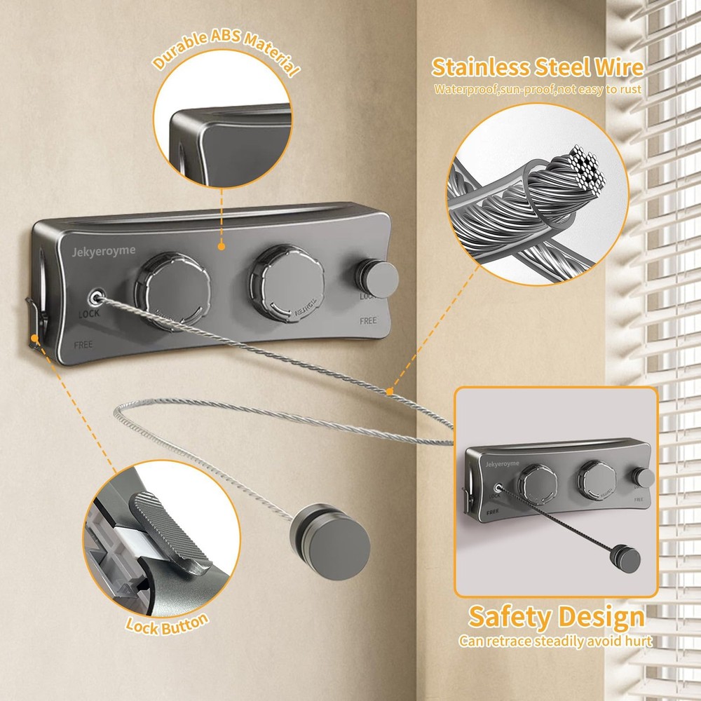 Retractable Clothesline Indoor Outdoor, Non-Sagging Wall Mounted Drying Rack...