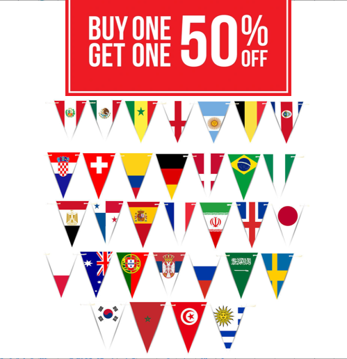 World Flags Triangle Bunting，40FT Fabric Decor with 32 Flags