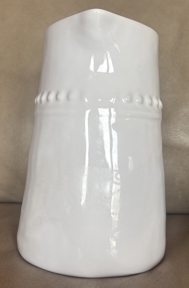 White Farmhouse Pitcher Rustic Dots Brand