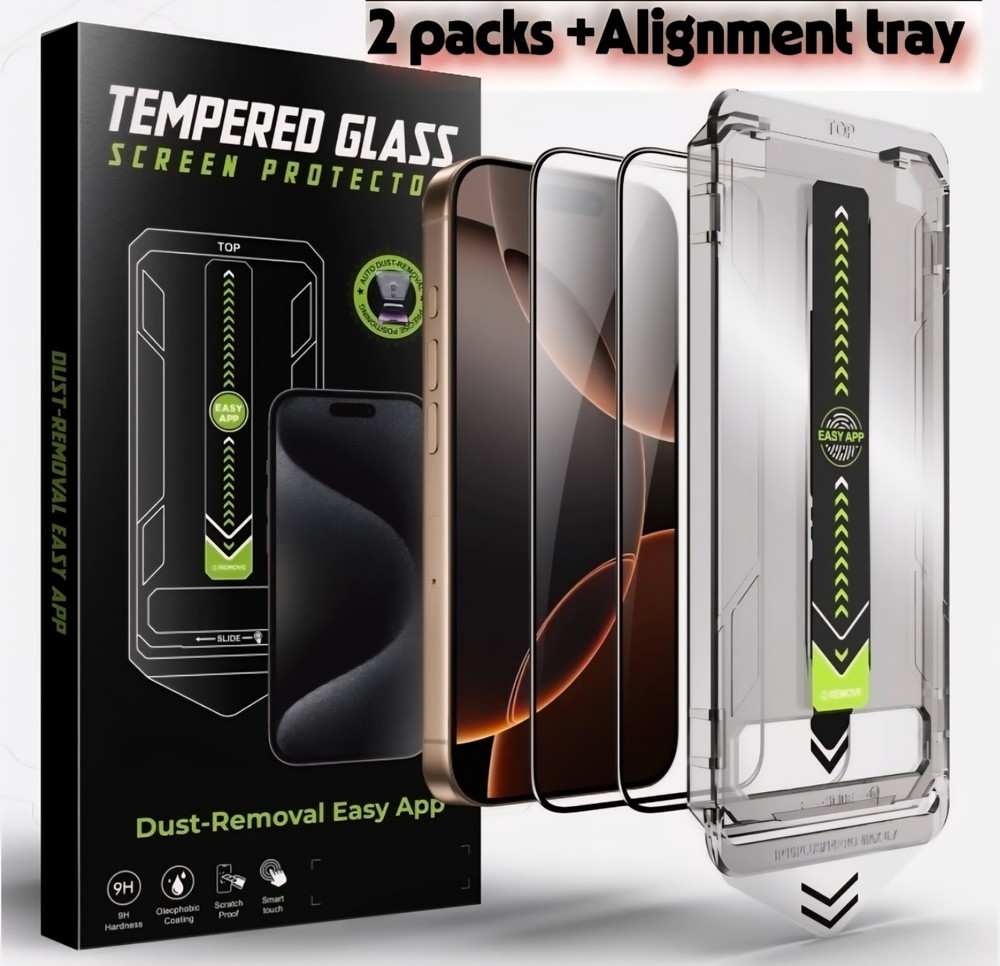 2-Pack HD Screen Protector  iPhone 17 16 Pro Max Glass Easy App  Alignment Tray
