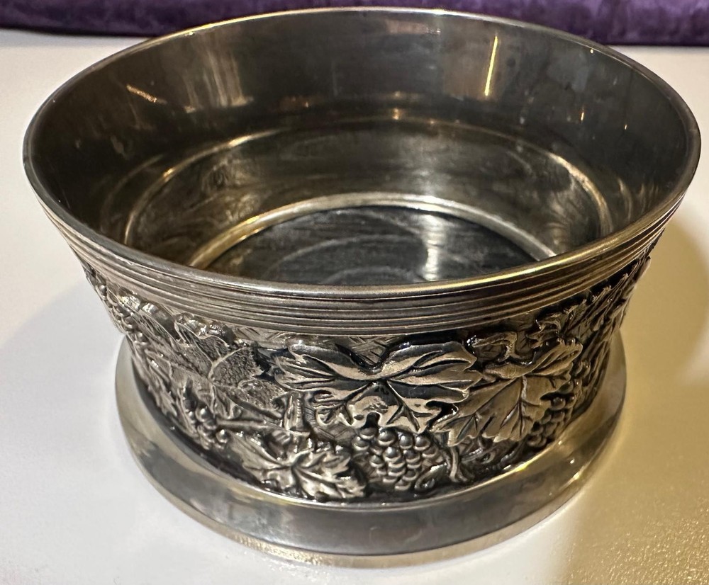 Vintage Elegance Silver Plate Wine Coaster Embossed Grape Design