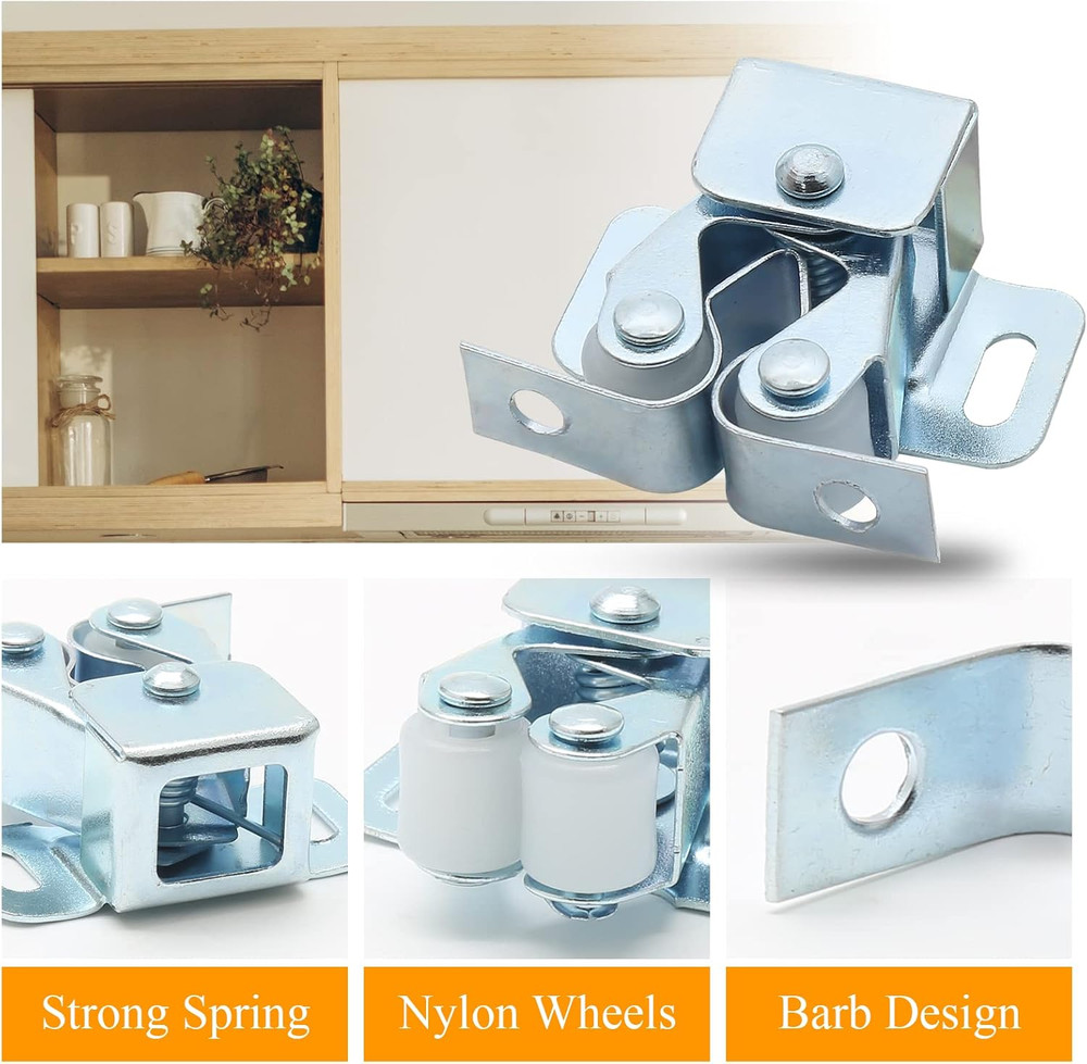12 Pcs Double Roller Catch Cabinet Latches with Spear, Adjustable Catch Hardware