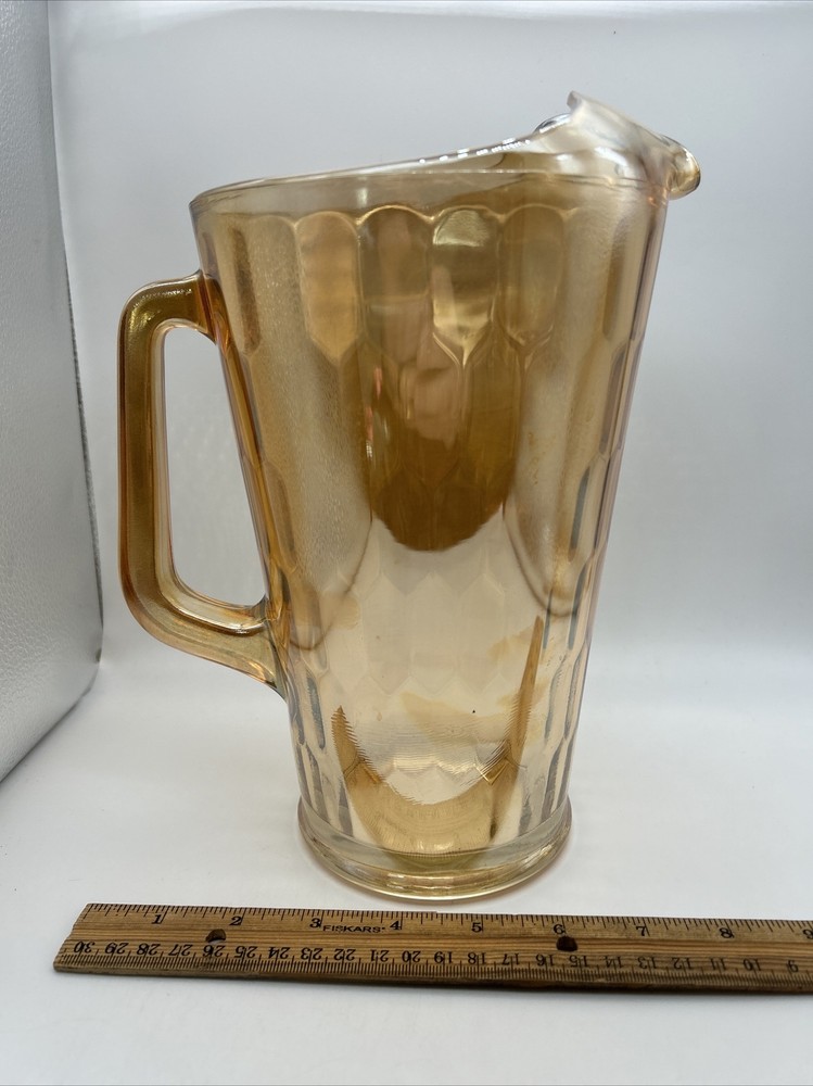 Vintage Orange Carnival Glass Pitcher with Handle Numbered 13A