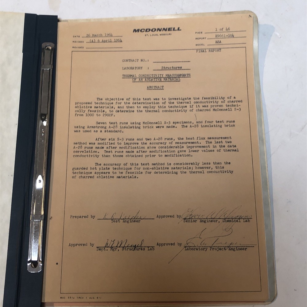1964 McDonnell Douglas Structures Report - Thermal Conductivity - SCARCE!