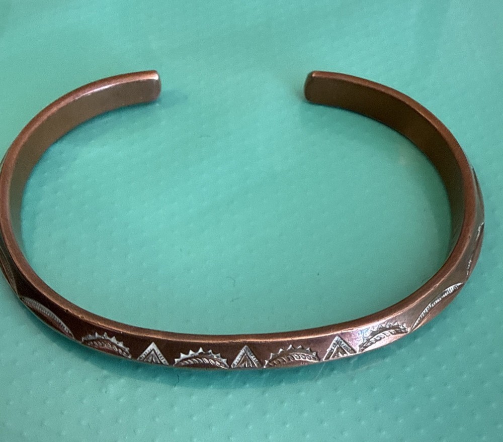 Vintage Southwest Solid Copper stamped Bangle Signed