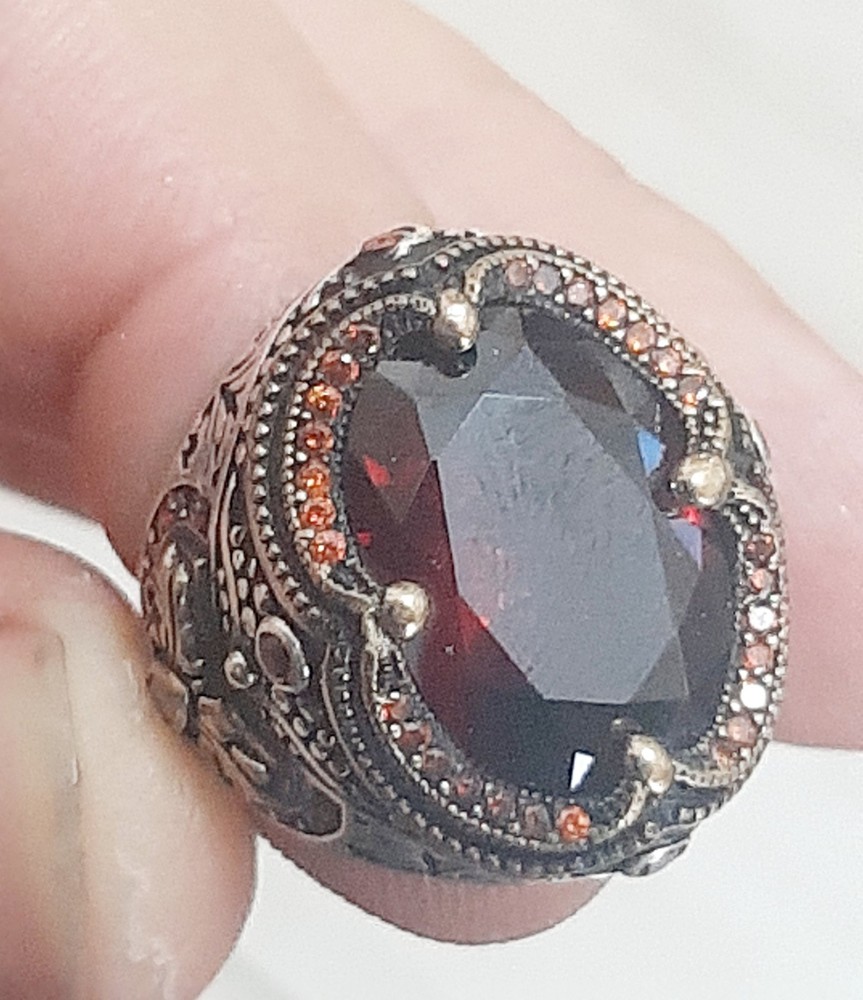 925 SILVER RING Men Solitaire Garnet Ring Sterling Man $
