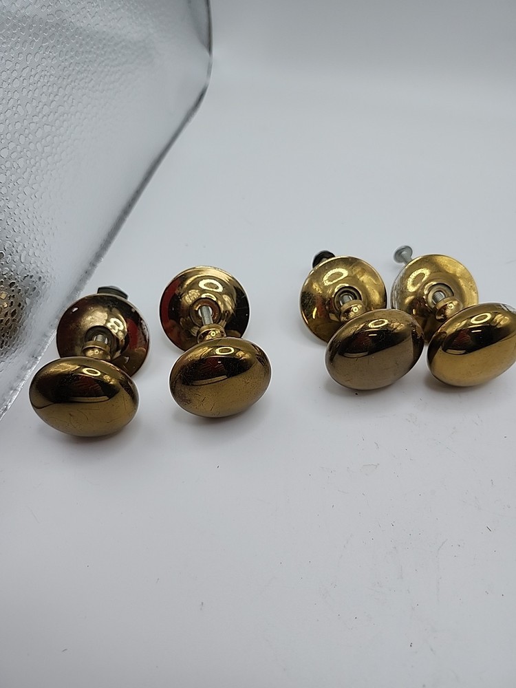 VINTAGE SOLID BRASS ROUND DOOR DRAWER PULLS KNOBS WITH BACK PLATES & SCREWS Hh