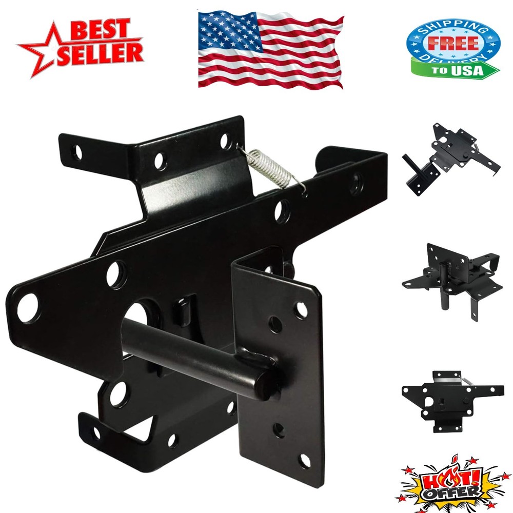 Versatile Black Gate Latch - Automatic Gravity Lock for Backyard & Pool Gates